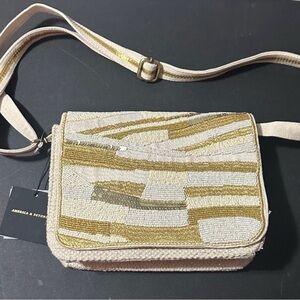 America & Beyond Gold and Cream Crossbody Bag